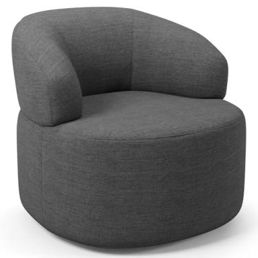 Imagem de Poltrona Giratória Orgânica Para Sala de Estar Living Helena L02 Linho Cinza Escuro - Lyam Decor