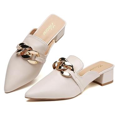 Imagem de Tilocow Sandálias Femininas De Salto Grosso Com Corrente Metal, Mocassins Sem Cadarço, Bico Fechado, Costas, Damasco, 7,5