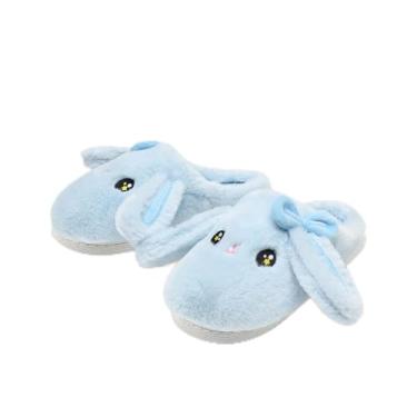 Imagem de Pantufas de coelho para crianças, meninos, meninas, laço de animal fofo, fofo, confortável, desenho animado, mulher, coelho, travesseiro de nuvem, casa, quarto, casa, para sapatos internos, azul, Azul