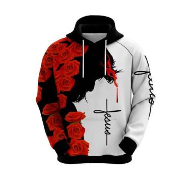 Imagem de Blusa Moleton Gospel Jesus Fé Cristã Fiel Bíblia Rosas - Mundo Sublima