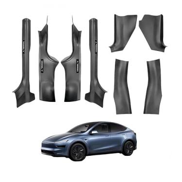 Imagem de CARENTR Protetor de soleira de porta Tesla Model Y Juniper – Protetor de entrada de porta de cobertura total anti-chute para 2025 2026 modelo Y Juniper Acessórios interiores padrão de fibra de carbono