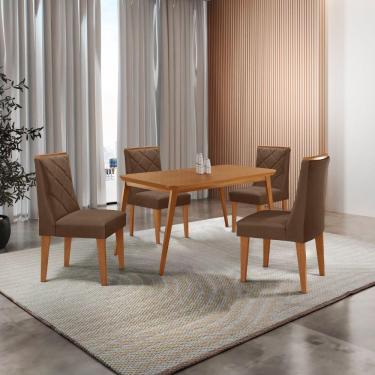 Imagem de Mesa De Jantar Copper 120cm Tampo Mdf 4 Cadeiras Moderna Veludo Marrom/naturalle/naturalle