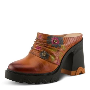 Imagem de Spring Step L'Artiste Plataforma Química Mules | Couro pintado à mão com salto esculpido, Camelo Multi, 9.5-10