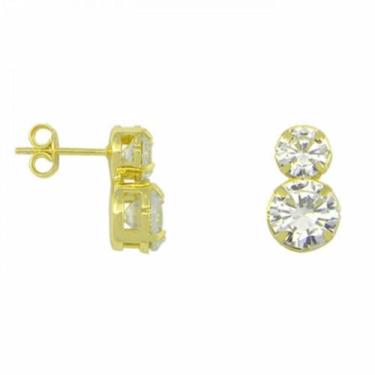 Imagem de Brinco Folheado a Ouro com Duas Pedras de Zircônias