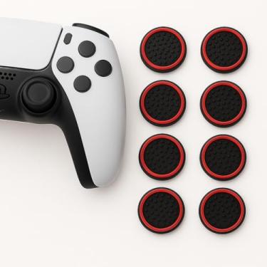 Imagem de Kit 8 Grip Protetor Analógico Borracha Silicone para Controle Gamer, Compatível com PS3 PS4 PS5 (Vermelho)
