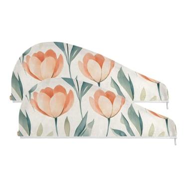 Imagem de SEHANY Toalha de cabelo de microfibra de flores coloridas elegantes para mulheres, 2 peças, turbantes de cabelo de secagem rápida com botão, touca de cabelo seco absorvente toalha de secagem de cabelo