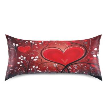 Imagem de Blueangle Fronha de cetim coração vermelho dos namorados para cabelo e pele, fronha de seda, tamanho king (50,8 x 101,6 cm) - fronhas de cetim com fecho de envelope (488)
