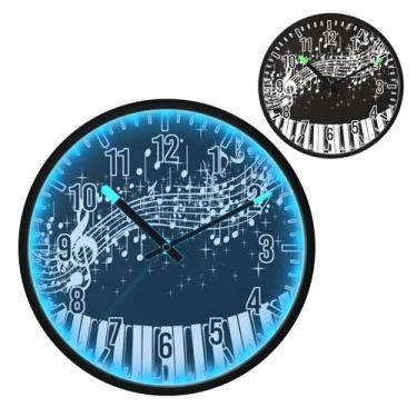 Imagem de Blueangle Relógio de parede LED que brilha no escuro e ativado por voz, teclas de piano silenciosas de 30,5 cm, design de notas musicais, operado por bateria para decoração de quarto e sala de estar