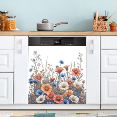 Imagem de ATTX Capa magnética colorida de flores silvestres para lava-louças, 58,4 cm C x 66 cm A, decoração da capa da máquina de lavar louça, decalques de armário doméstico e eletrodomésticos #164