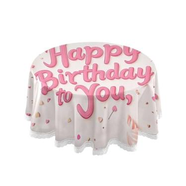 Imagem de SEHANY Toalha de mesa redonda para festa de feliz aniversário de 152 cm, tecido lavável sem rugas, toalha de mesa redonda com decoração de renda para decoração de aniversário de restaurante