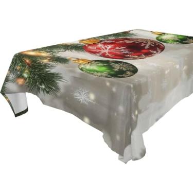 Imagem de KEEPREAL Toalha de mesa de Natal – Estampa de bolas de Natal, tecido resistente a manchas, lavável, retangular 304,8 cm x 152,4 cm (971)