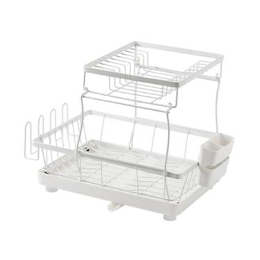 Imagem de Bothyi Talheres de rack de secagem de prato de prato multifuncional multifuncional 2 camadas anti -pia de pia de cozinha com suporte de xícara para casa, Grande