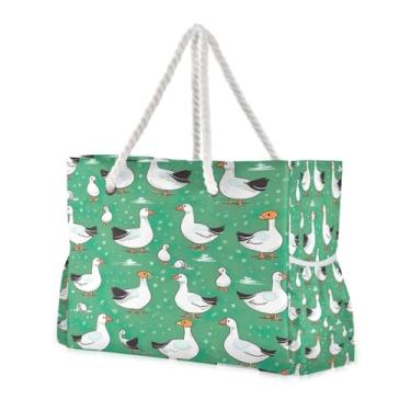 Imagem de ATTX Sacos de praia femininos de desenho animado - Bolsas de praia grandes com zíper, impermeável, à prova de areia, bolsa para piscina grande #547