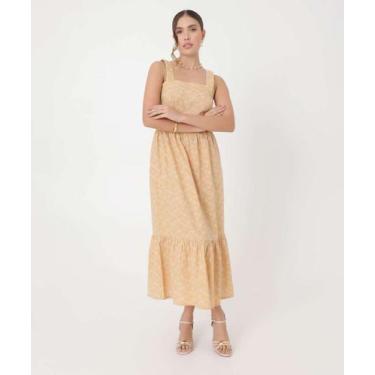 Imagem de Vestido Feminino Midi Lastex Bordado Marisa-37183, Bege, M