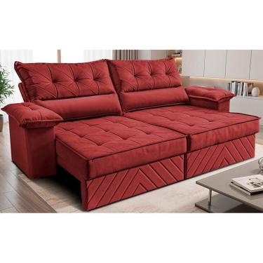 Imagem de Sofá Retrátil E Reclinável 2,10m Com Molas E Espuma D33 Thunder. Velusoft Cama Inbox Vermelho