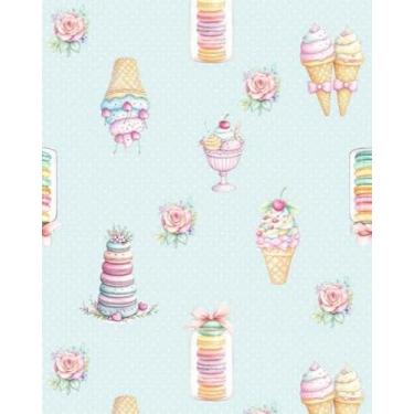 Imagem de Tecido tricoline digital cupcakes e sorvete fundo azul claro 1,50x0,60