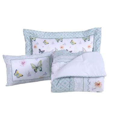 Imagem de Kit Edredom Solteiro Infantil Estampado Girl – 4 Peças (Edredom + Porta Travesseiro + Almofada Cheia) – Tecido 300 Fios Toque Macio e Estampa Digital (Borboletas)