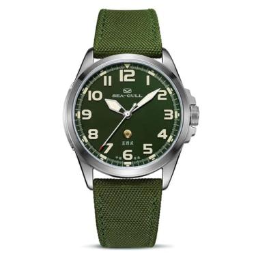 Imagem de SEA-GULL Relógios mecânicos masculinos, relógio de pulso automático, relógio militar, edição comemorativa, relógio militar para homens, gaivota ST2500, Verde