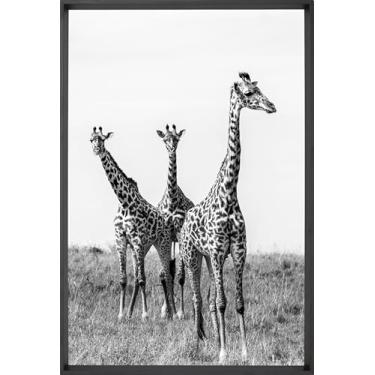Imagem de Quadro Decorativo com Vidro Sala Hall Quarto 64x94cm Branco Girafas