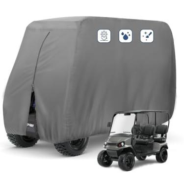 Imagem de FLYMEI Capas de carrinho de golfe 4 passageiros, capa de carrinho de golfe 420D impermeável para carrinho de golfe EZ GO Club Car Yamaha Carts, capa de carro de clube de 4 lugares à prova de poeira, capa externa para carrinho de golfe
