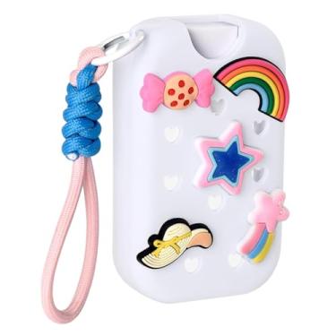 Imagem de Addoklm Capa de silicone Mist compatível com frasco de spray desinfetante para as mãos Touchland Crocs (adequado para 1 FL OZ/30 mL Ver), com 5 pingentes e acessório de chaveiro (branca)
