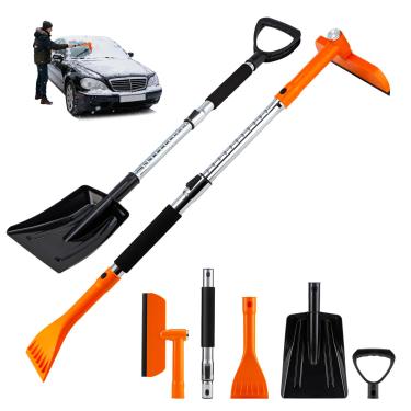Imagem de REALYOU Escova de neve de carro de 125 cm e raspador de gelo para para-brisa de carro, pá de neve extensível 3 em 1 com cabeça larga, cabeça de escova de neve giratória de 180° e aderência Fpam
