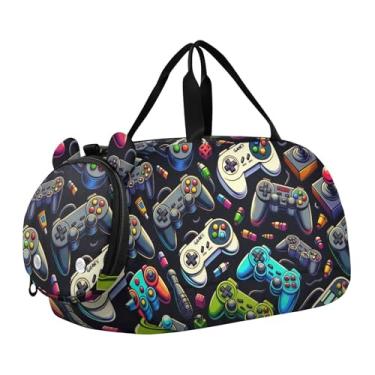 Imagem de WELLDAY Diversos gamepads para meninas, bolsas esportivas de ginástica com compartimento para sapatos, bolsa de viagem personalizada para crianças