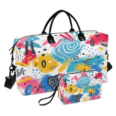 Imagem de Kigai Bolsa esportiva de viagem dobrável com grafite colorido, bolsa esportiva para homens e mulheres, bolsa de ginástica para noite de fim de semana com bolsa de higiene pessoal