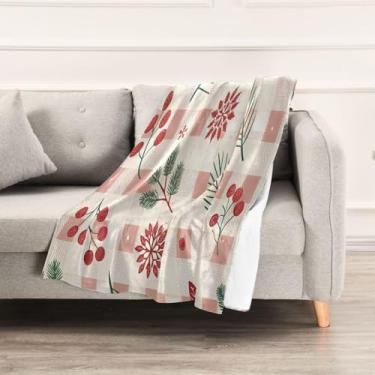 Imagem de Wassud Cobertores e mantas de Natal 152 cm x 228 cm cobertor de Natal vintage guingão para sofá, cobertor quente de lã de pelúcia aconchegante para cama, sofá, cadeira, decoração de casa