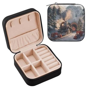 Imagem de Wassud Um estojo de joias de viagem de trem para mulheres, meninas, senhoras, noiva, mini organizador de joias de couro PU, caixa quadrada de armazenamento de joias para brincos, anéis, colar
