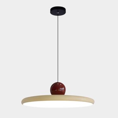 Imagem de Luminária pendente LED redonda creme amarela, estilo moderno de meados do século, com intensidade regulável, luminária pendente de metal estilo fazenda, ideal para ilha de cozinha, 40 cm de