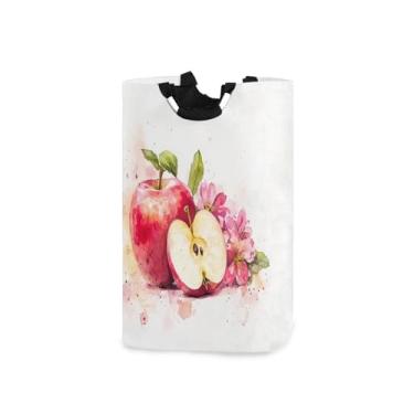 Imagem de CEBUGI Cesto de lavanderia maçãs com flores, cesto de roupa suja dobrável para roupas, quarto, banheiro, dormitório