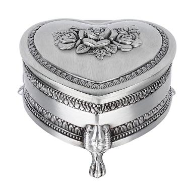 Imagem de Caixa de joias em formato de coração de metal vintage antigo rosa berloque organizador caixa de armazenamento para mulheres meninas anéis de joias brincos liga de zinco 9,8 x 9,5