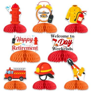 Imagem de Sursurprise Decorações de festa de aposentadoria de bombeiro, 8 peças de centro de favo de mel Happy Retirement, caminhão de resgate de bombeiro, suprimentos de decoração de festa aposentado