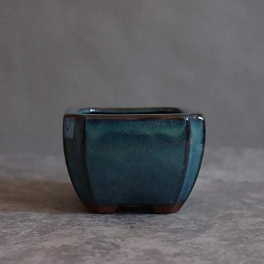 Imagem de uhyOHF Pote de bonsai feito à mão para bacia vitrificada China Yixing mini vasos de bonsai jardim areia roxa ventilação vasos de plantas suculentas de cerâmica (