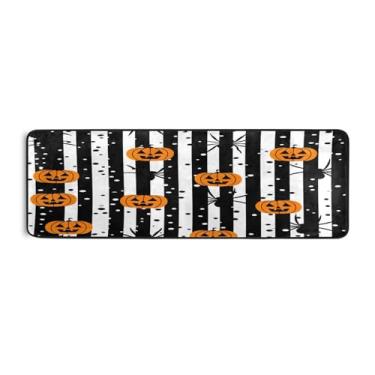 Imagem de Qilmy Tapete listrado de abóbora para Halloween 183 x 61 cm, antiderrapante, antifadiga, confortável, tapetes longos, para quarto, sala de estar, banheiro, corredores, entrywa608