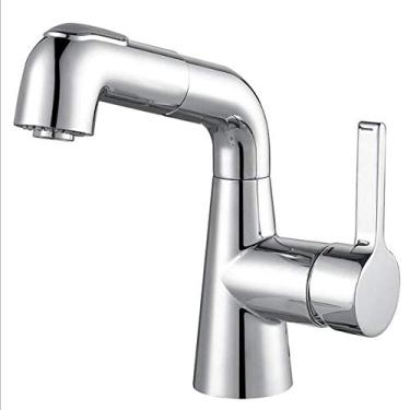 Imagem de Torneira de lavatório embaixo do balcão todo em latão chuveiro manual duas formas de fluxo de água quente e fria torneiras misturadoras de pia de banheiro, torneira prateada