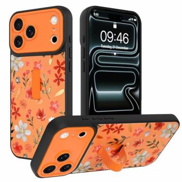 Imagem de AIGOMARA Capa para iPhone 17 Pro Max com alça de dedo com suporte de flor colorida estampa floral TPU macio amortecedor rígido de policarbonato traseiro antiqueda à prova de choque capa protetora fina