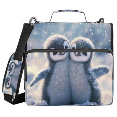 Imagem de STAYTOP Dois pinguins da neve fofos fichário com zíper com alça de ombro, anéis D de 3,8 cm, material escolar e de escritório