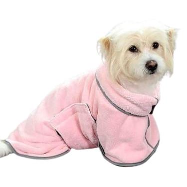 Imagem de Toalhas de microfibra para cães para secagem de cães médio pequeno toalha absorvente roupão casaco gato pijama pet loungewear absorvente macio confortável fofo respirável (rosa, P)