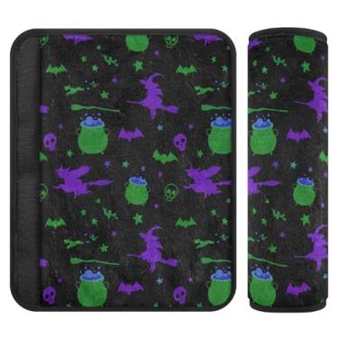 Imagem de Burbuja Capa para cinto de segurança de carro com tema de Halloween com tema de bruxas, macio, confortável, protetor de cinto de segurança para alça de ombro de assento, 1 par médio