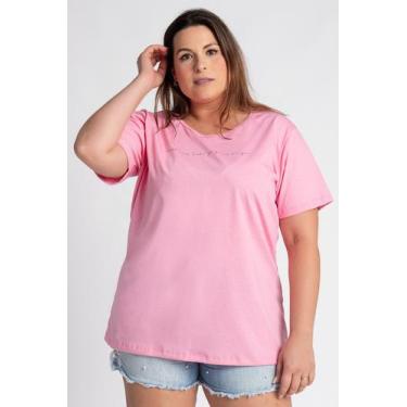 Imagem de T-shirt Feminina Plus Size Malha Algodão Estampada "Happiness looks go