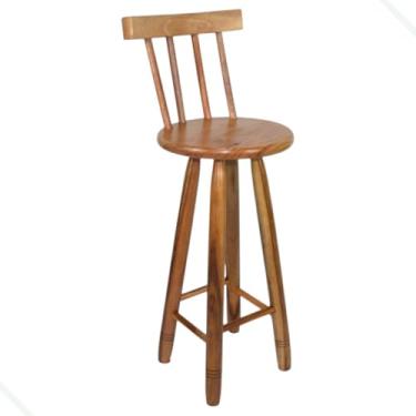 Imagem de Banqueta Com Encosto Alta Redonda De Madeira Maciça Tamborete Banco Alto Cozinha Bar Ilhaesistente- Design Ergonômico e R(1 Banco Com Encosto)