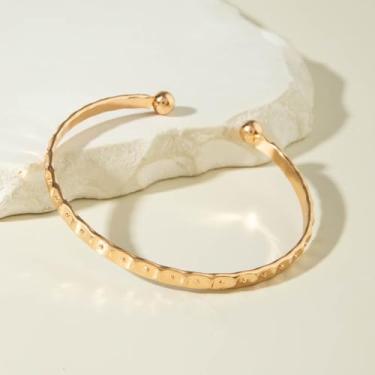 Imagem de Pulseiras femininas grossas de ouro com punho de ouro, joias de amizade, presentes de Natal, Medium, Latão, Sem Pedra Preciosa