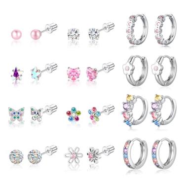 Imagem de M MOOHAM Brincos de aço inoxidável cirúrgicos hipoalergênicos para meninas e mulheres – brincos de parafuso nas costas para orelhas sensíveis, linda flor, borboleta, brincos de argola para crianças