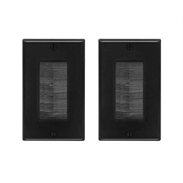 Imagem de VCE 2 unidades de placa de parede de escova única com inserção para fios, alça de acesso de cabo de banda única, tomada de parede para HDTV, sistemas de home theater – preta