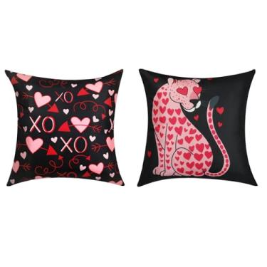 Imagem de Pacote com 2 capas de almofada estampadas para o dia dos namorados, decoração adorável para sofá, cadeira e quarto, lavável na máquina 45,7 x 45,7 cm, decoração de casa, fácil de cuidar, material de