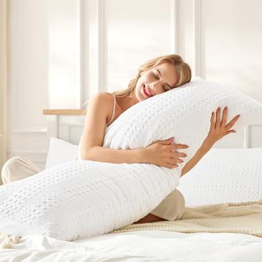 Imagem de Mosluna Fronha de travesseiro 100% algodão, tecido waffle, capa de travesseiro corporal respirável e amiga da pele, capa de travesseiro ultra macia, 50 x 132 cm, 1 pacote sem enchimento, branca