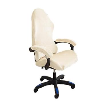 Imagem de GERLNF Capa de cadeira elástica com apoios de braços, capa de veludo para cadeira de jogos, protetor de poltrona para cadeira giratória de corrida reclinável (branca)