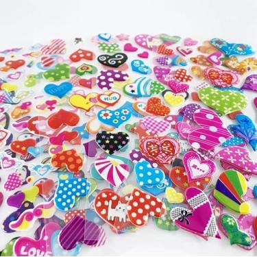 Imagem de Kit com 2 Cartelas de Adesivos 3D em Alto Relevo Coração Estrela Carinha Feliz Bichinhos Fofos (01 Corações + 01 Rainha do Gelo)